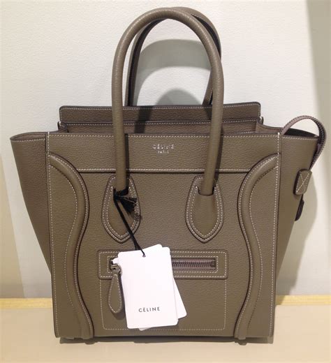 celine micro luggage handbag in dark taupe goatskin|Celine mini leather bag.